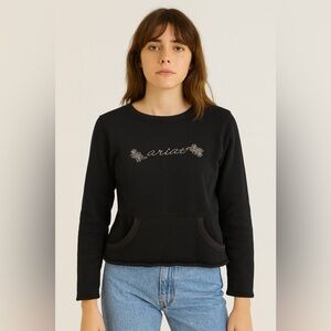 Ariat Sweatshirt Women Medium Black Faded Long Sleeve Fleece Embroidered Cropped